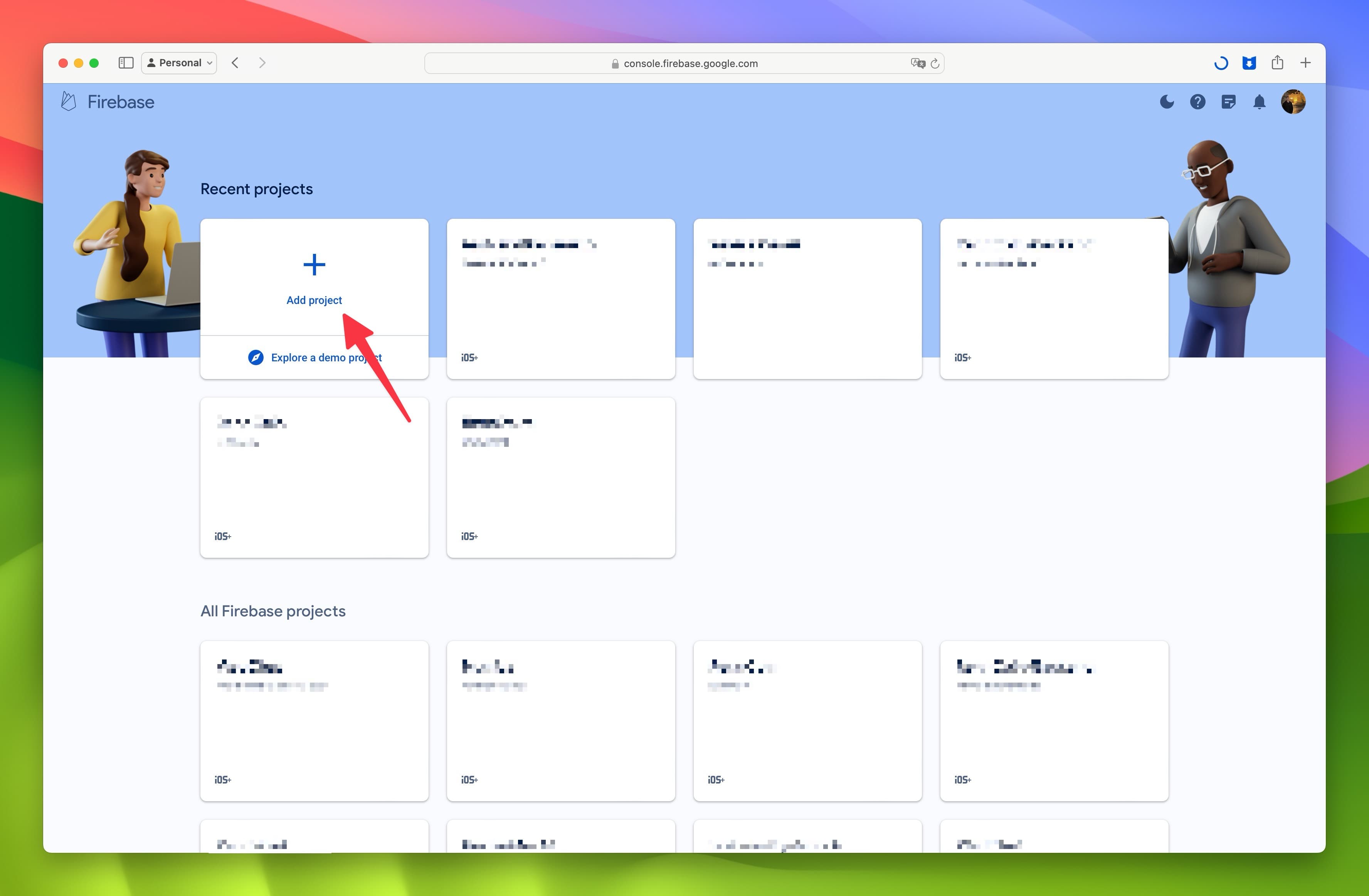 Firebase Console Recent Projects