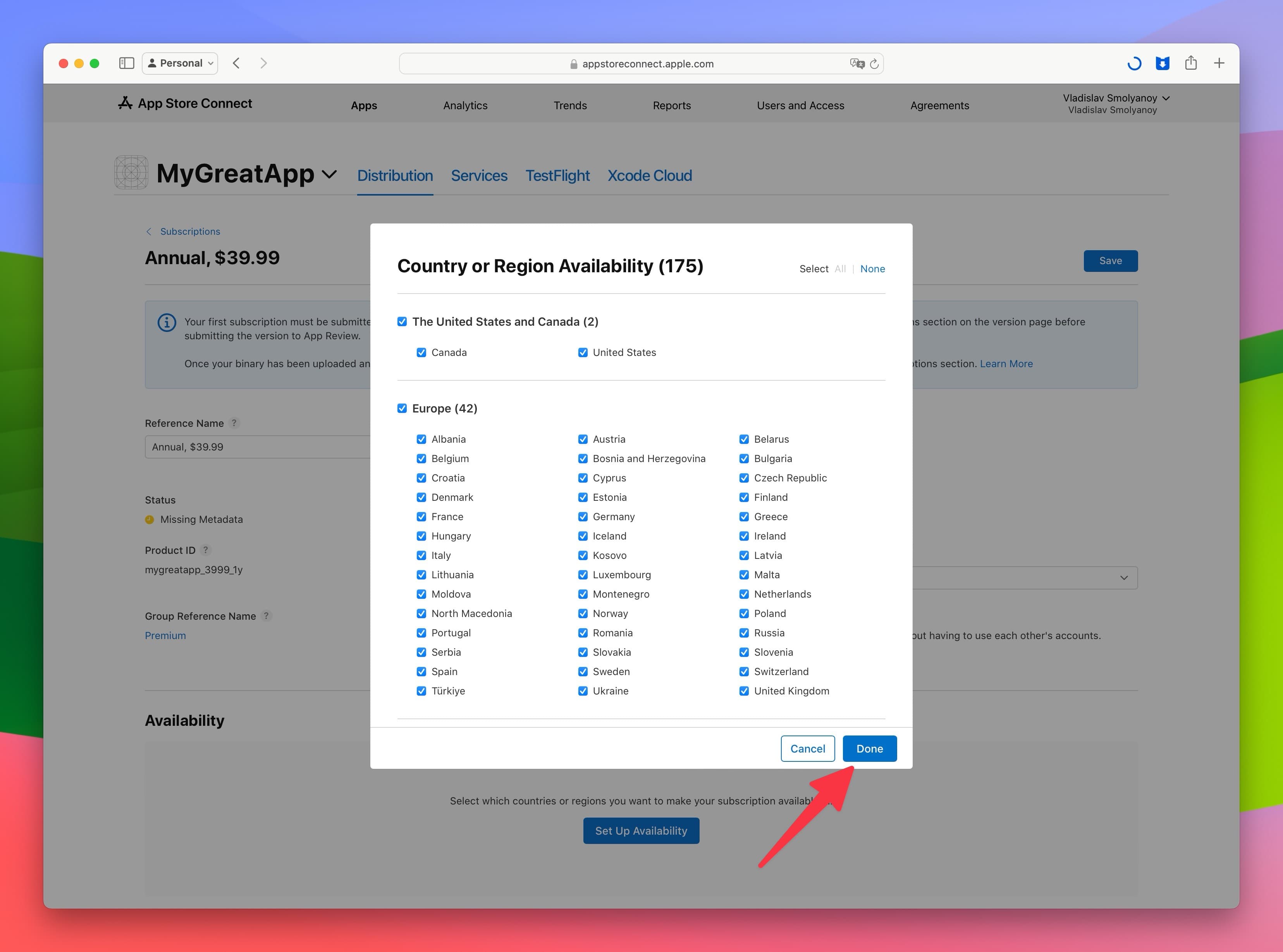 Select Region Availability of a Subscription