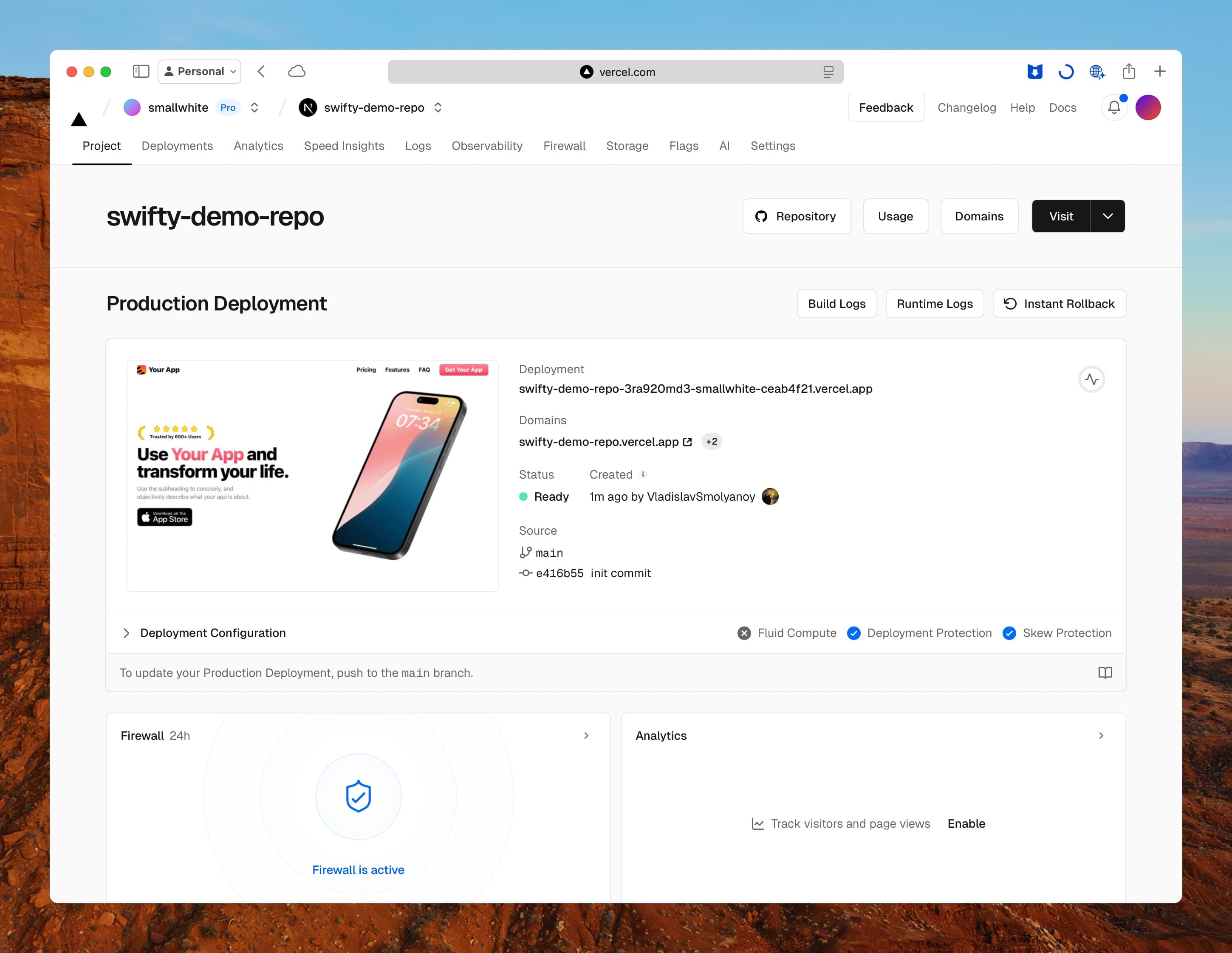 Vercel - Project Dashboard
