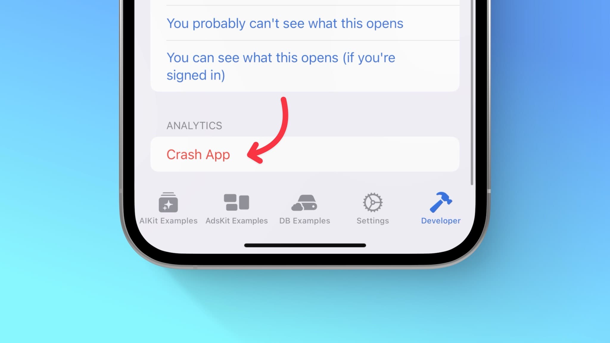 Crash App Button