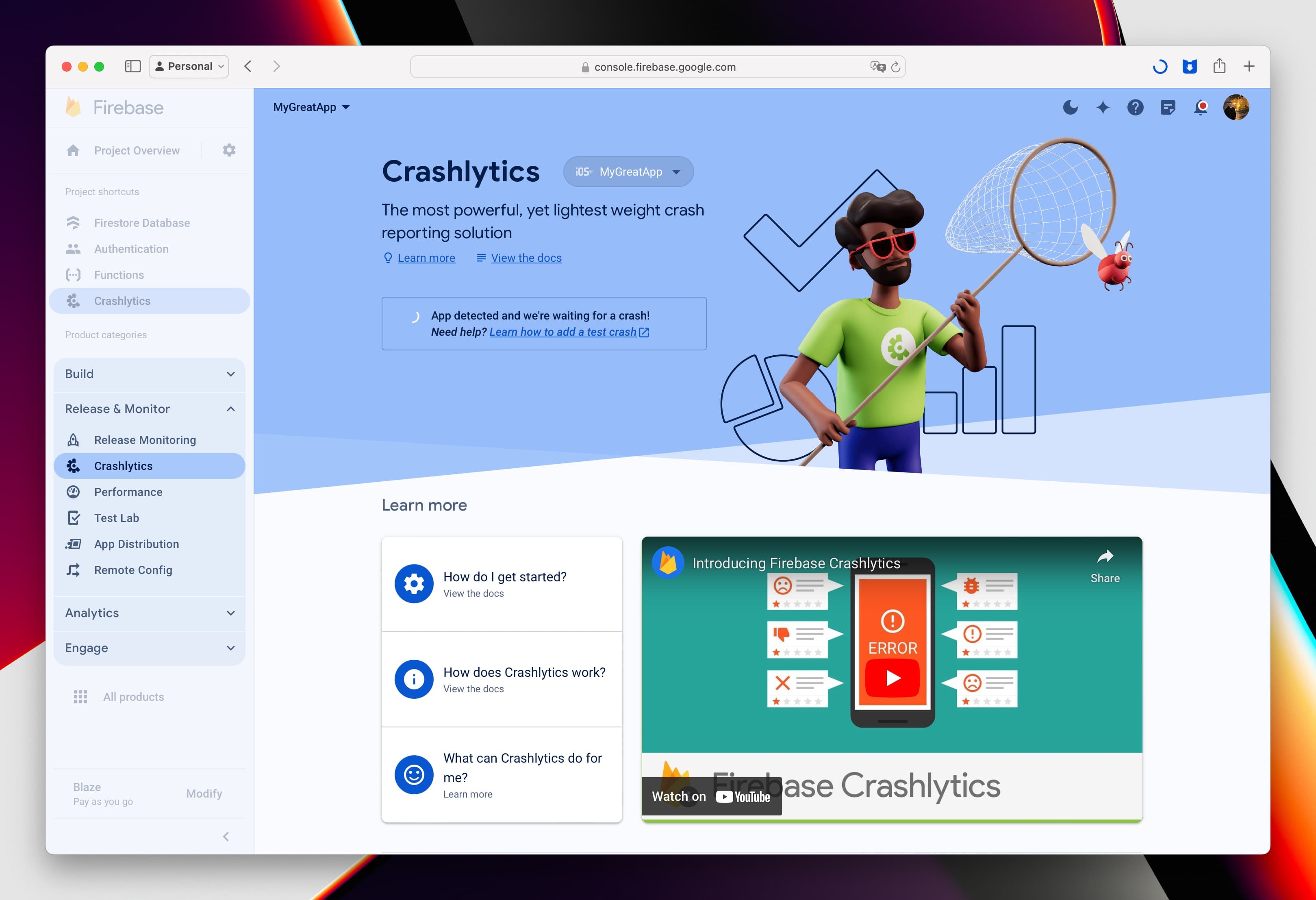 Firebase Console Crashlytics