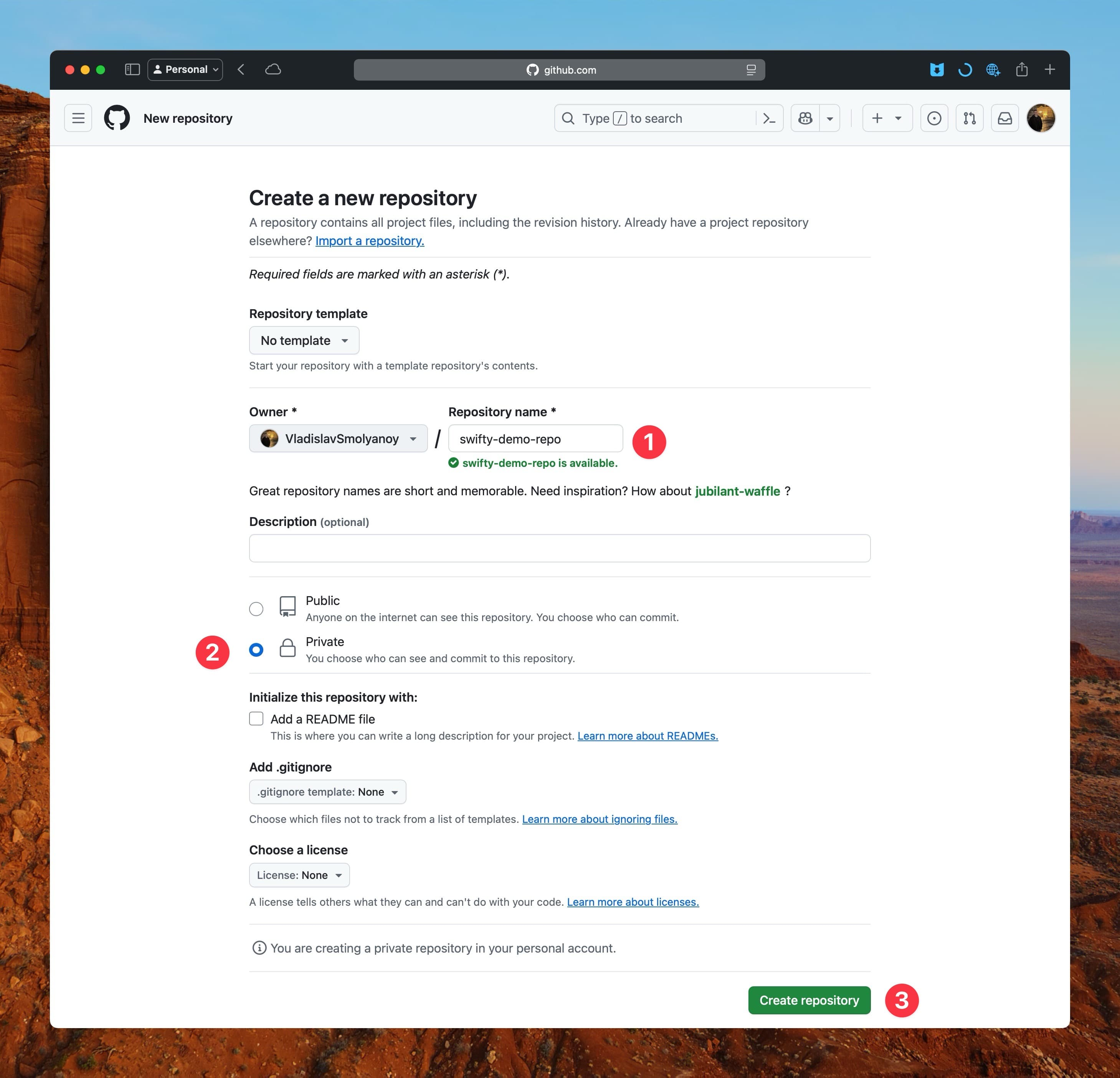 GitHub - New Repository Step 2