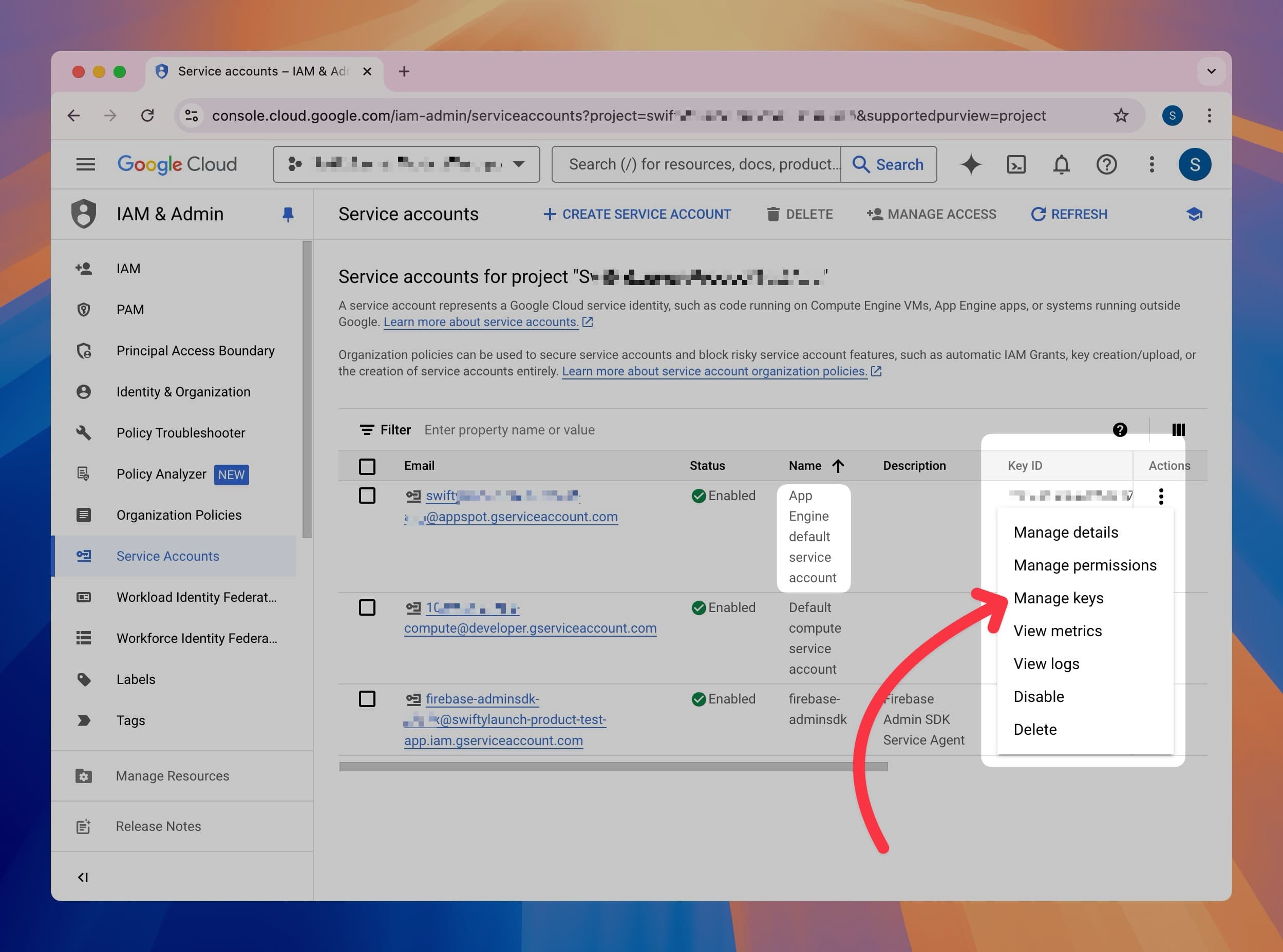 Service Account Manage Keys