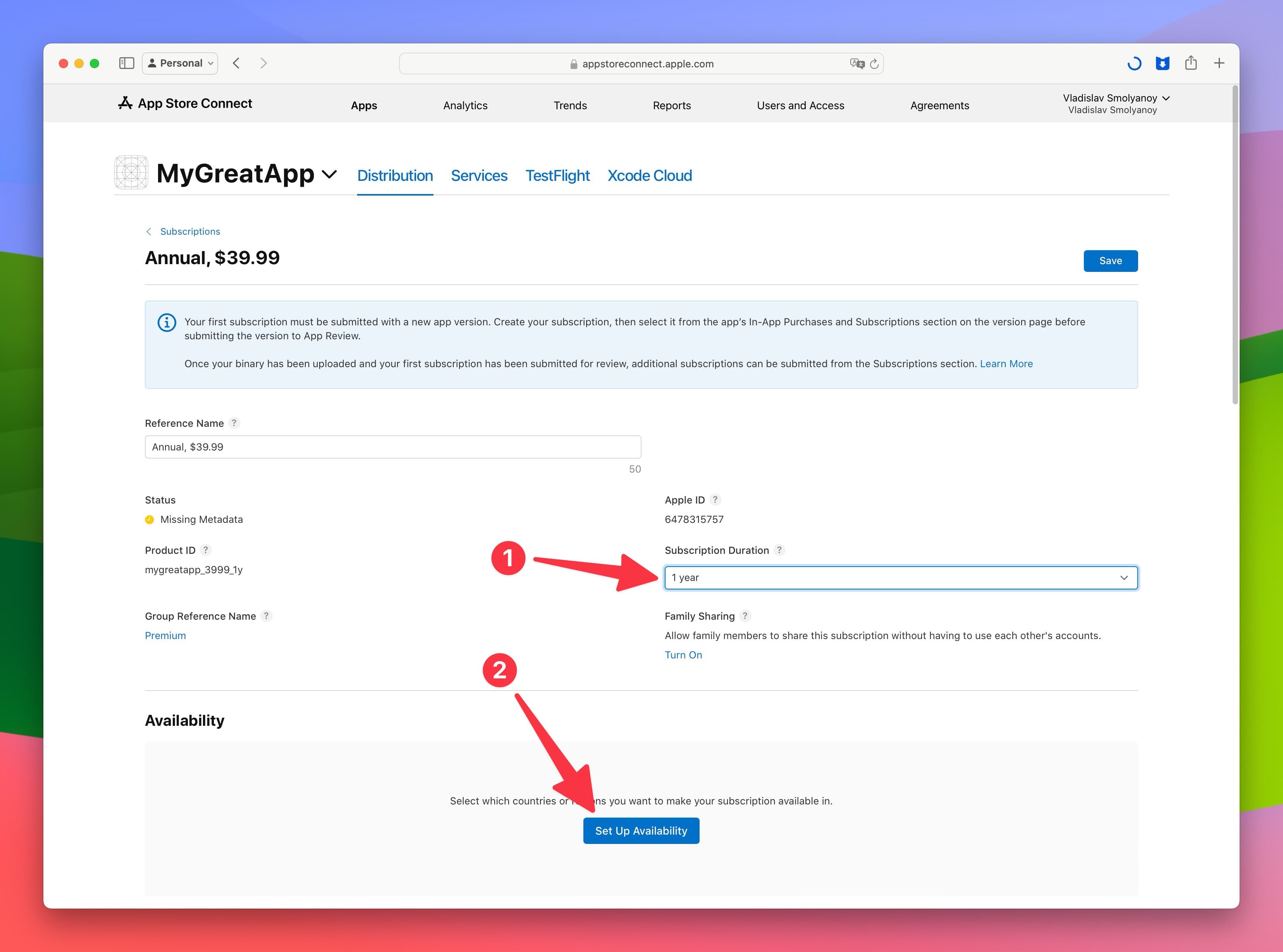 Select Duration and Availability of a Subscription