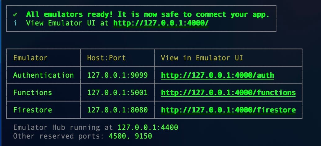 Firebase Emulator Successfully Running