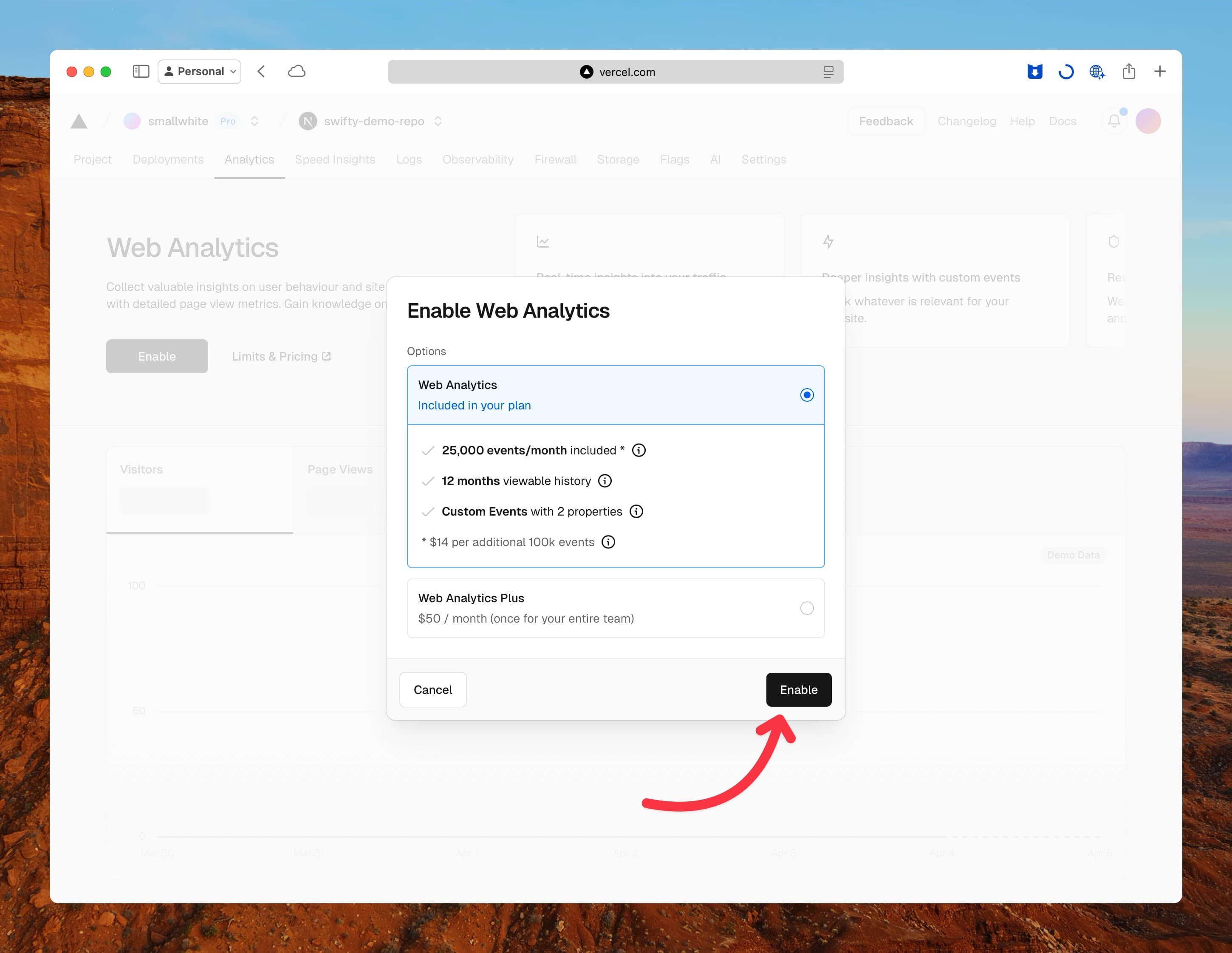 Vercel - Enable Analytics