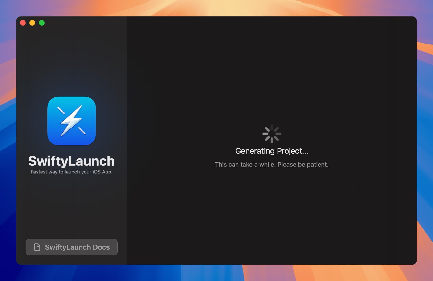 SwiftyLaunch Project Generation Screen