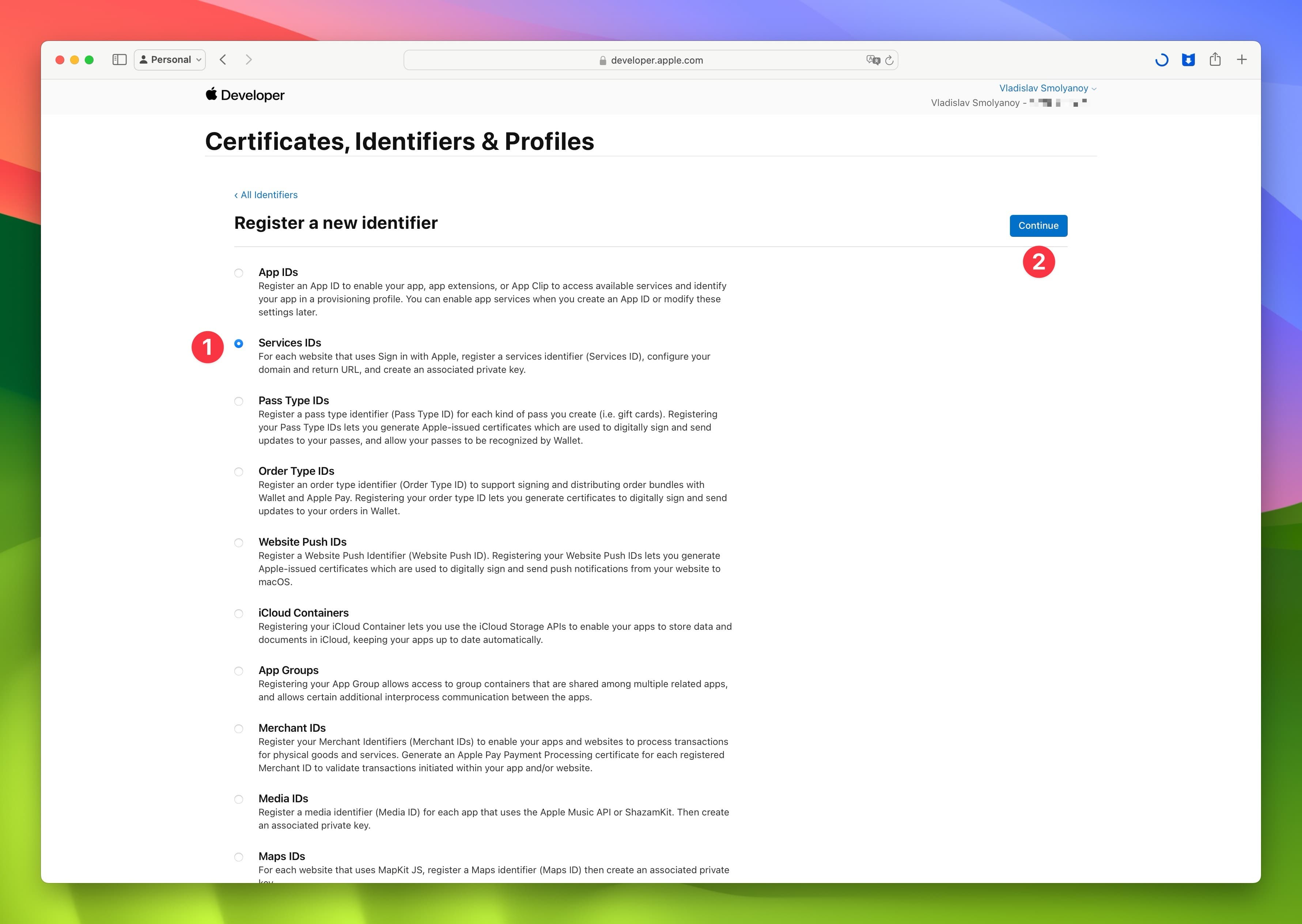 New Identifier Type Selection Section
