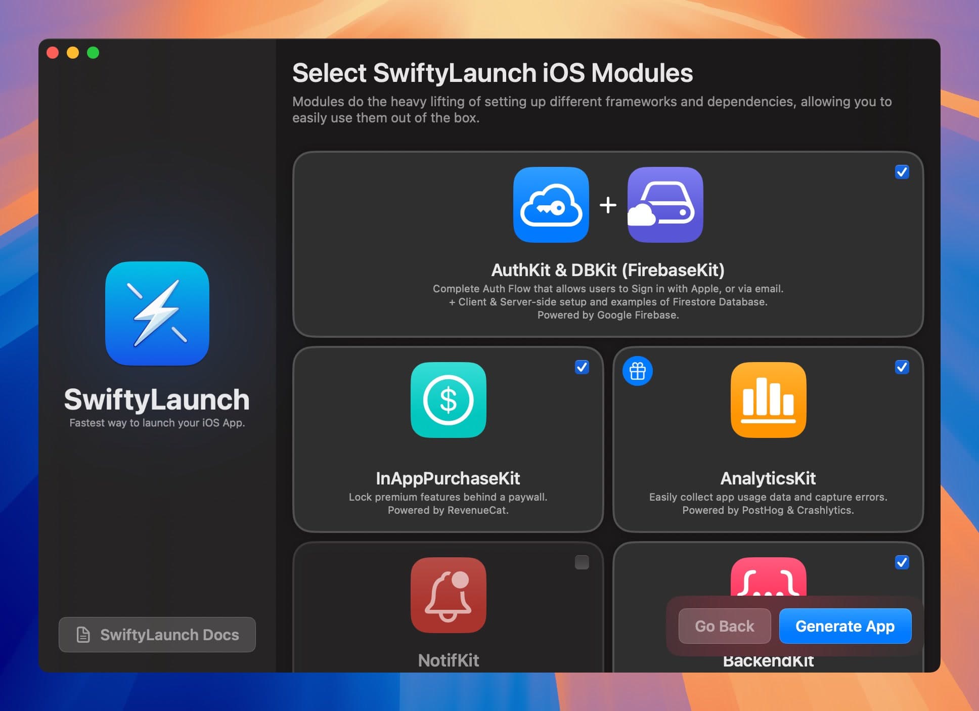 SwiftyLaunch Module Selection Screen