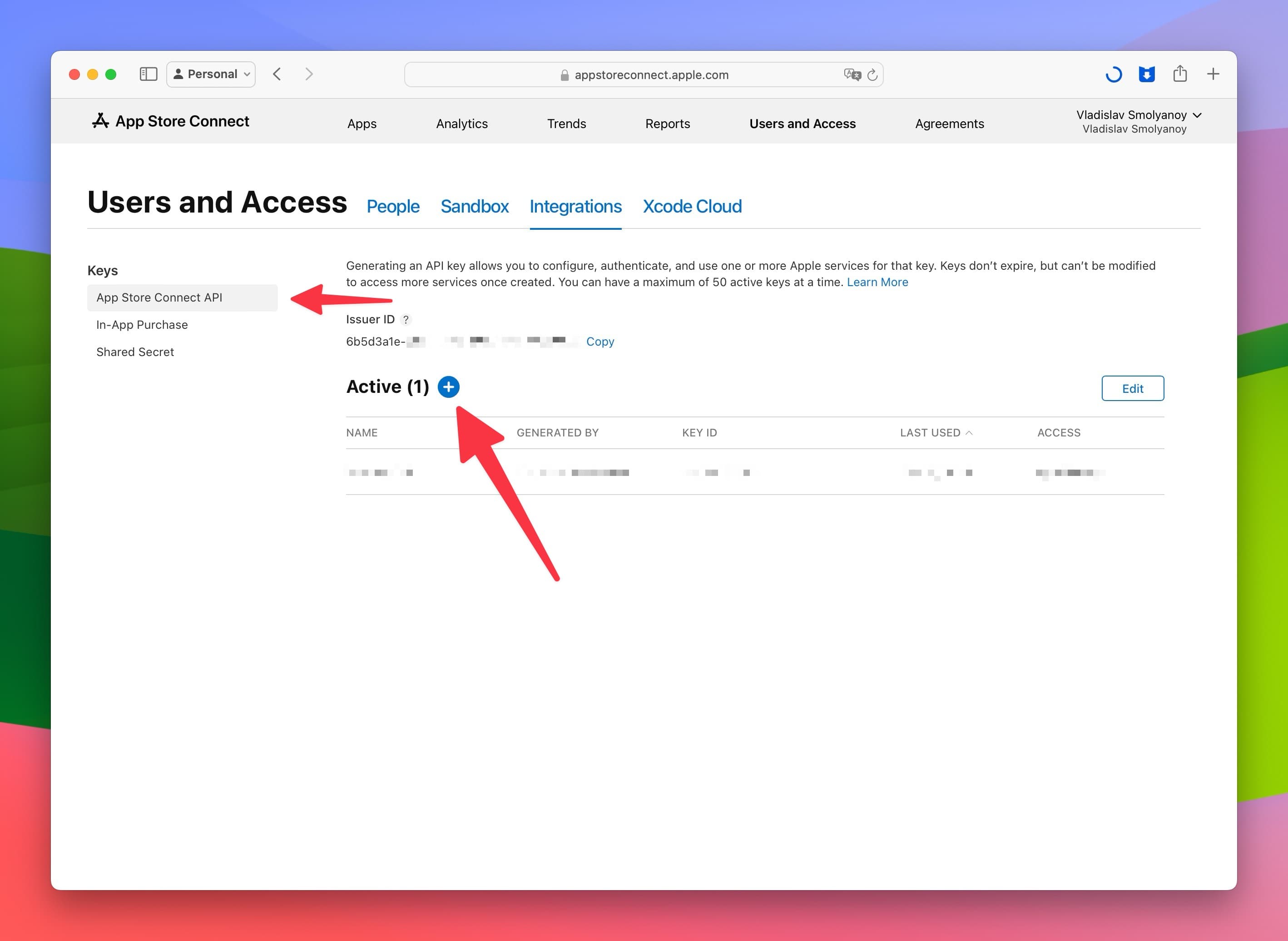 Create New App Store Connect API Key