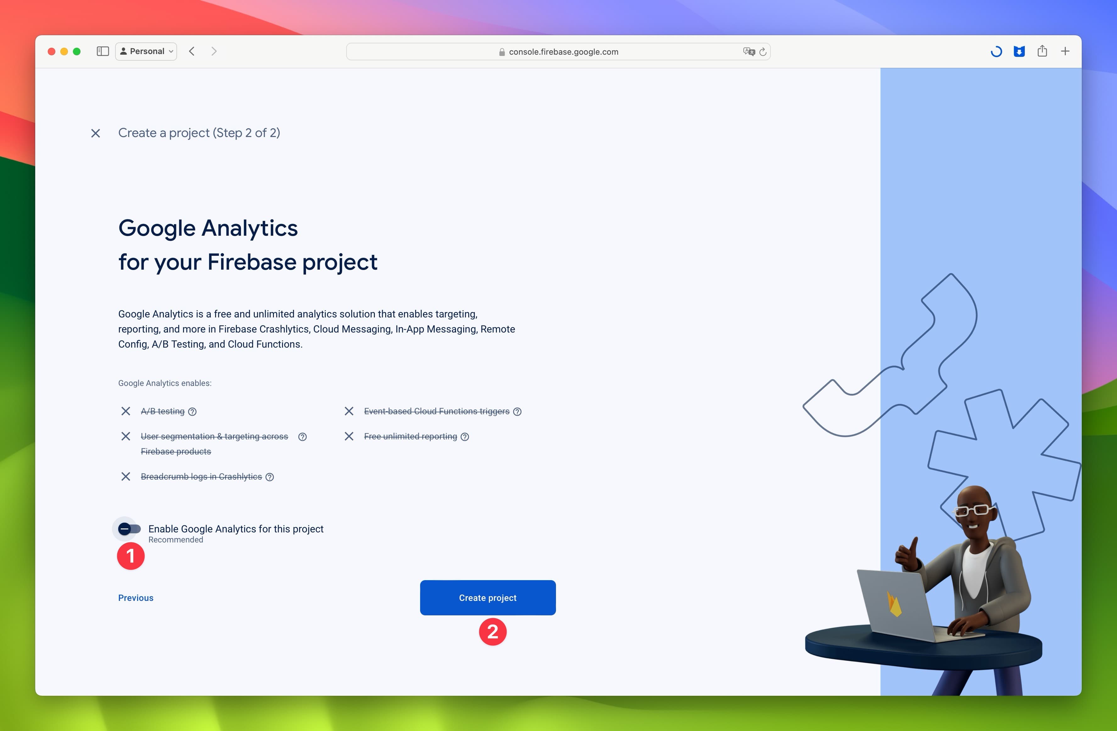 Firebase New Project Google Analytics Toggle