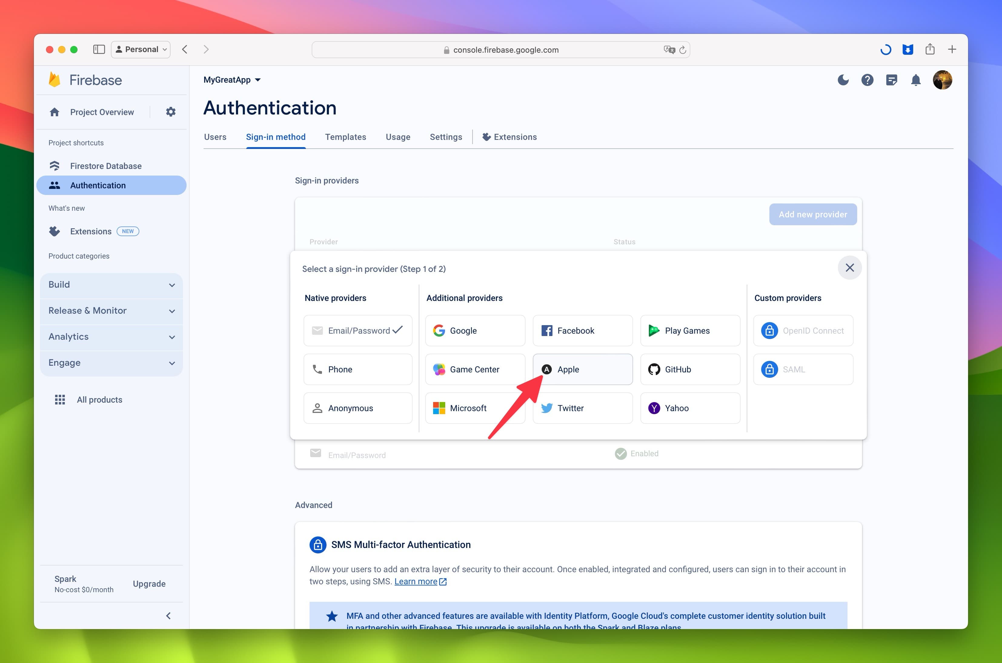 Firebase Auth New Sign In Provider Apple