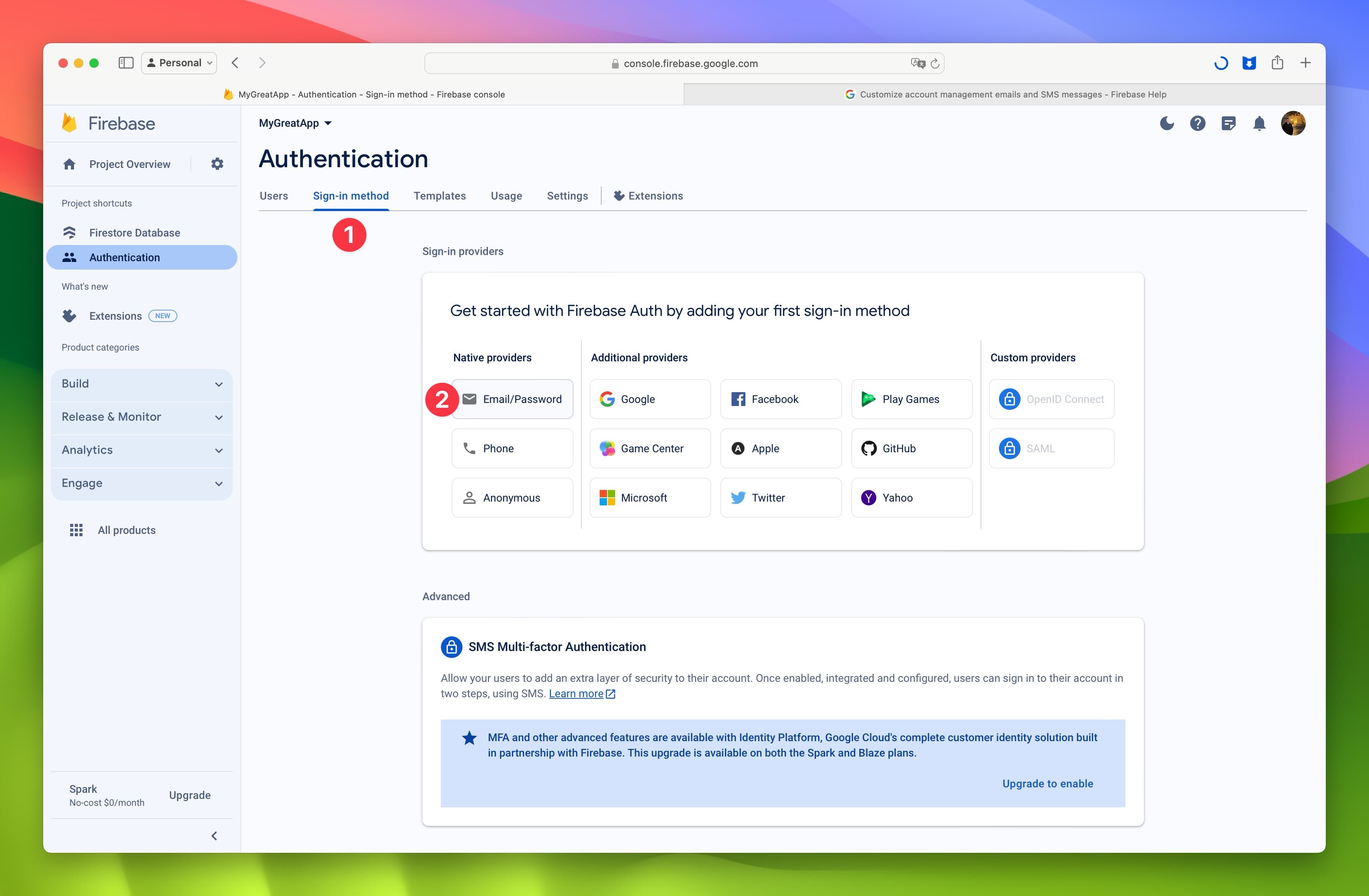 Firebase Auth Sign In Methods Screen