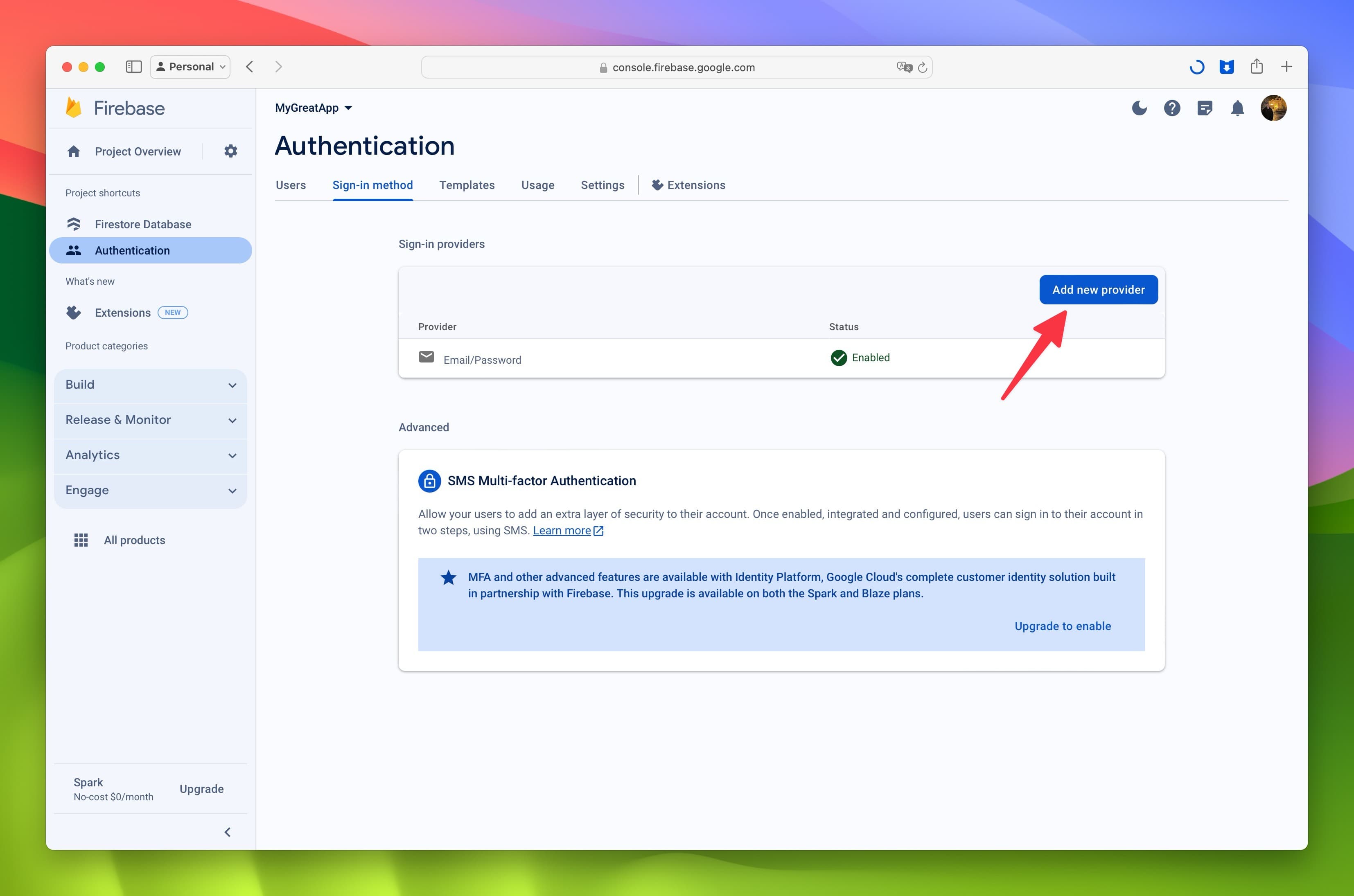 Firebase Auth Select New Sign In Provider Provider