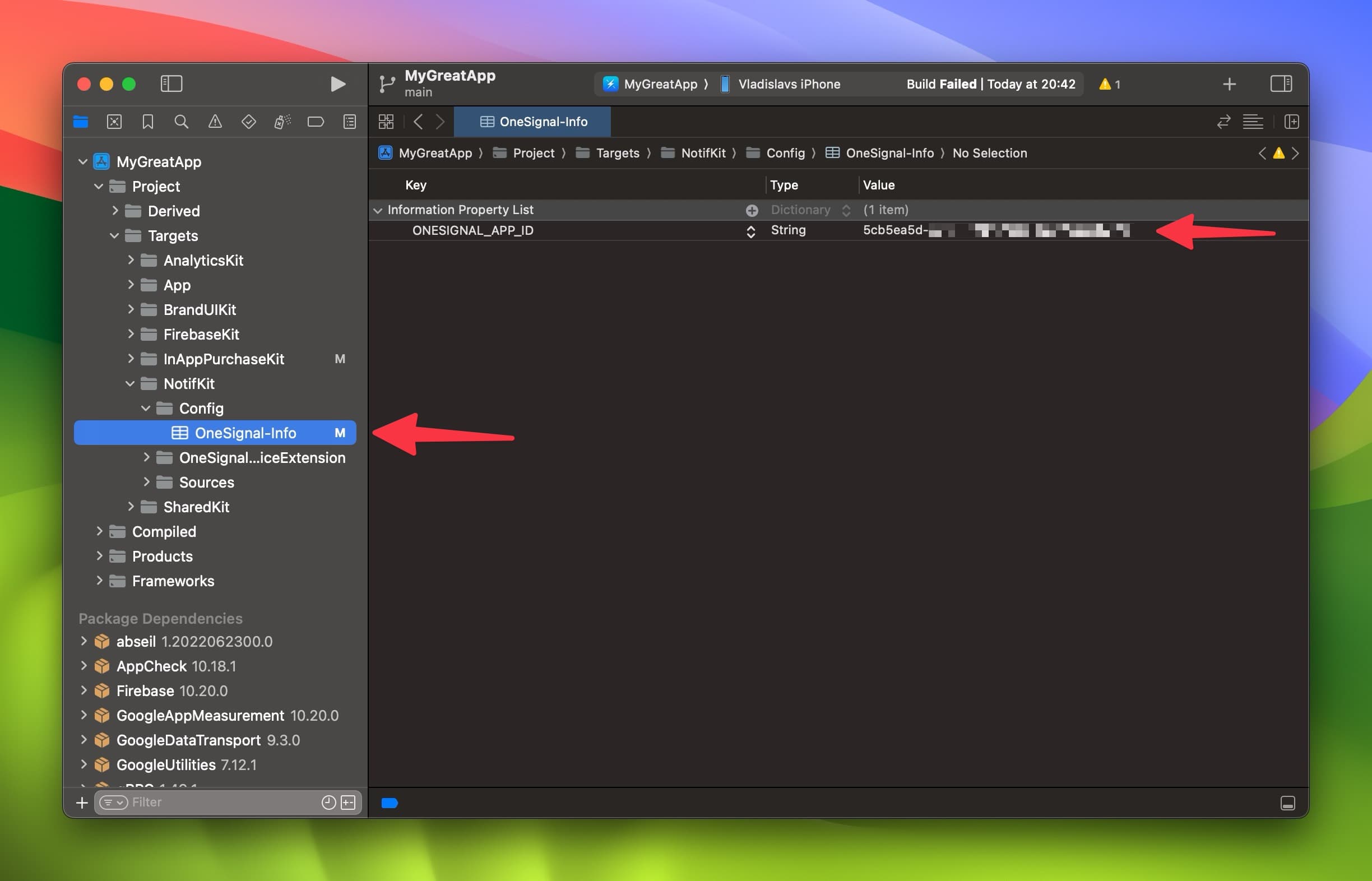 One Signal APNs Copy APP ID Screen