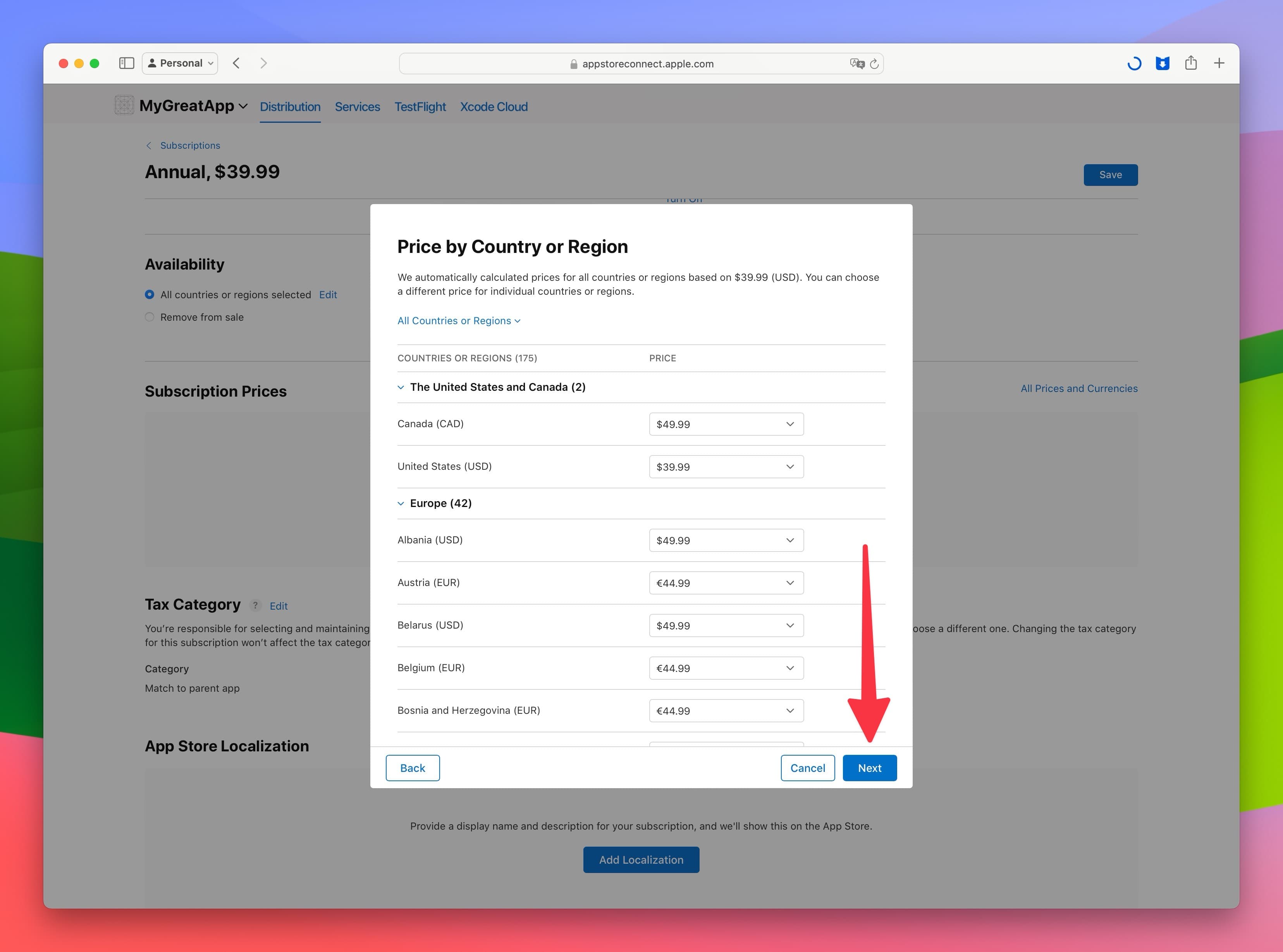 Select Price Change Depending on Region