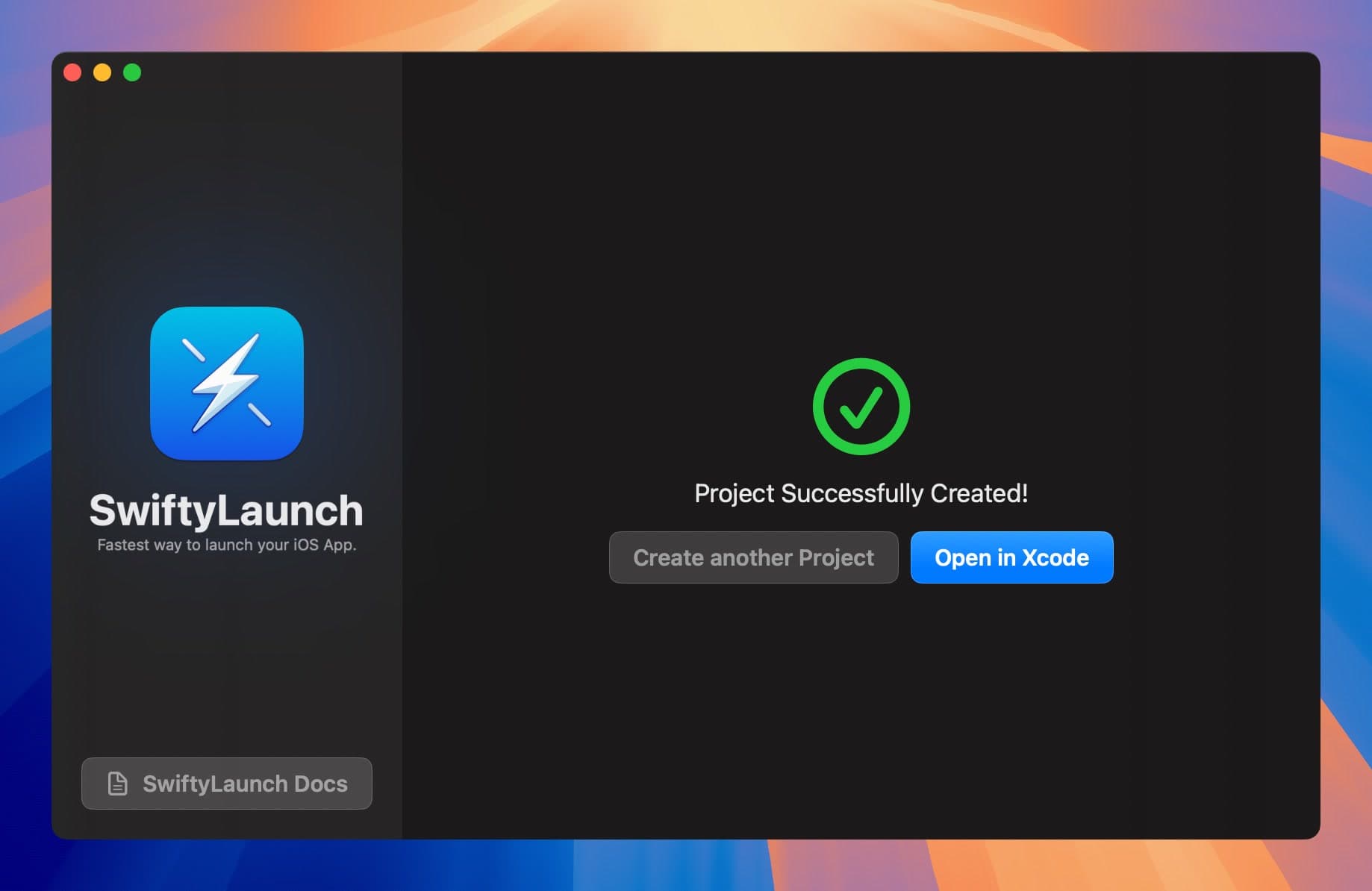 SwiftyLaunch Project Created Screen